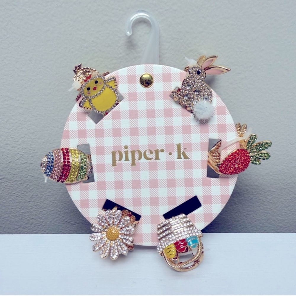 New! Piper K Easter Spring Metal Claw Mini Rhinestone Hair Clips, set of 6